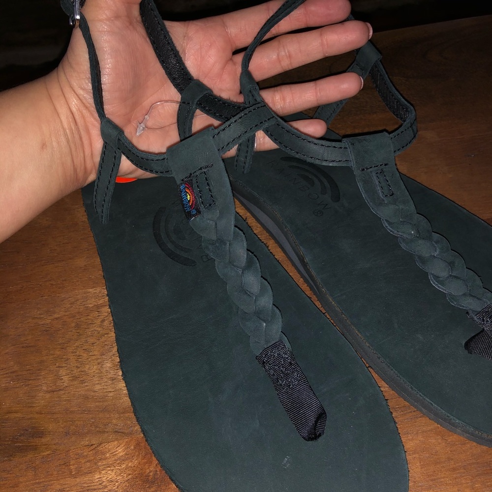 Rainbow black tstrap braided sandal